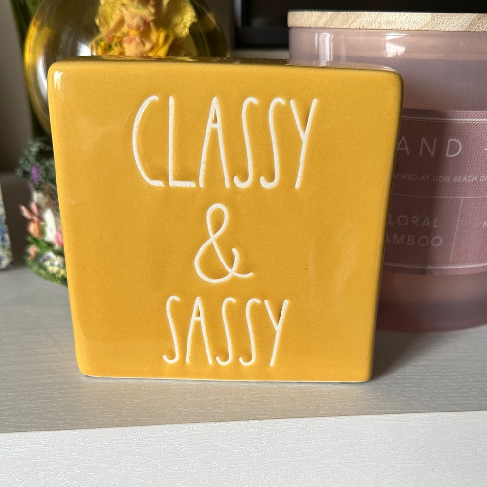 Rae Dunn “Classy & Sassy” Shelf Decor in dandelion yellow